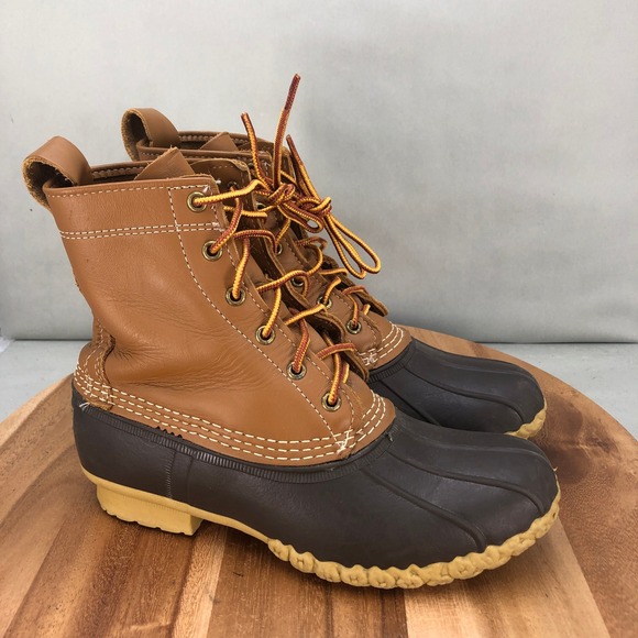 LL Bean Bean Boots Womens Size 8M Leather Rubber Ankle Duck Boots Brown Leather - Picture 1 of 7